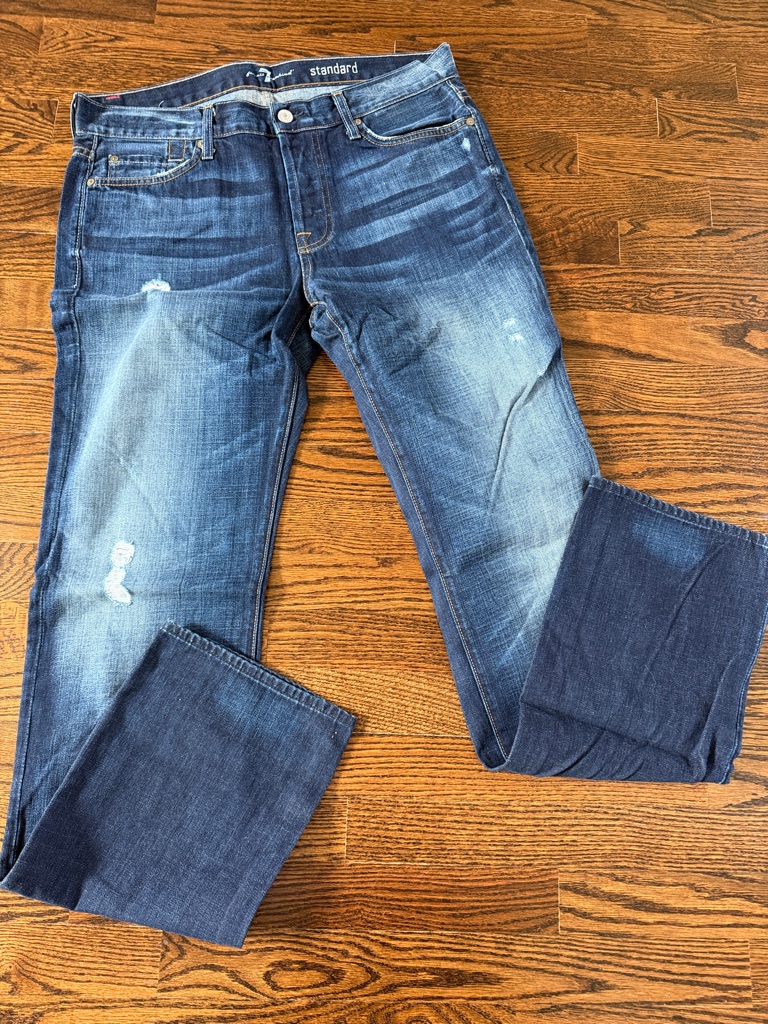 7 For All Mankind Men’s Distressed Dark Blue Straight Jeans
